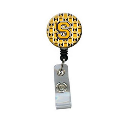 CAROLINES TREASURES Letter S Football Black, Old Gold and White Retractable Badge Reel CJ1080-SBR